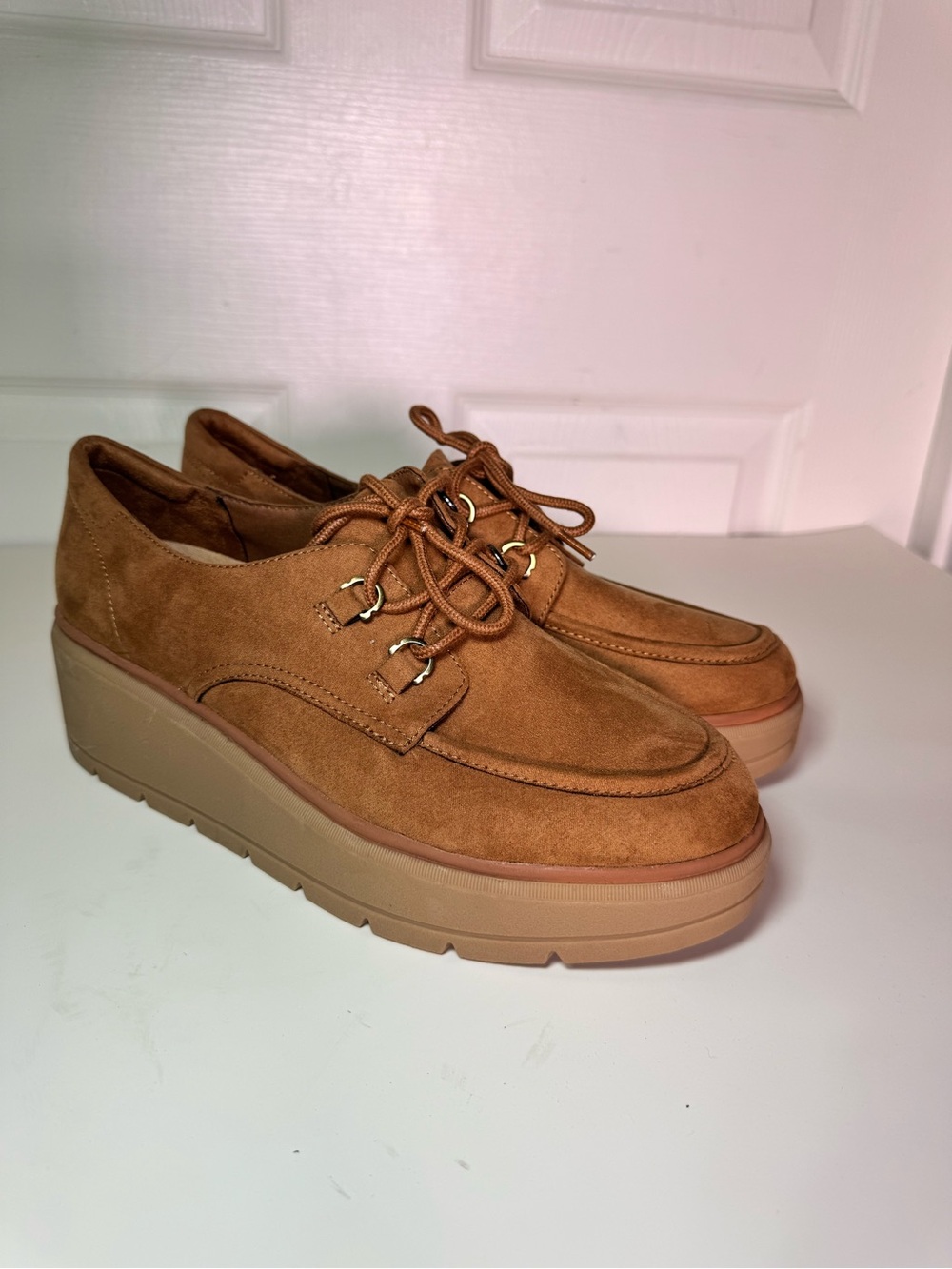 Dr. Scholl's Nice Max Ox Platform Oxfords Suede Brown Size 9M